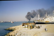 Port Ulsan-Korea. Pożar na koreańskim tankowcu.