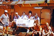 1986r. m/t BOGAR gry i zabawy w trakcie pokonywania Atlantyku w drodze ze Szczecina do Kanału Panamskiego